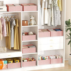 DIMJ Large Closet Shelf Organizer Bins 8 Packs with Handles and Divider, Fabric Trapezoid Storage Baskets, Foldable Clothes C