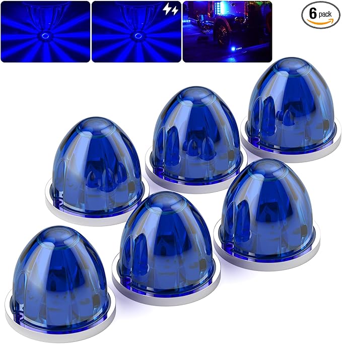 BJZ 6Pcs Blue Watermelon LED Strobe+Constant Marker Lights Dual Function Watermelon-Shaped Side Marker Clearance Tail Top Cap Roof Lights for Trailer Truck Semi-Trailer Heavy-Duty Truck Bus Van