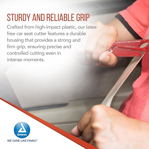Dynarex Emergency Seat Belt Cutter - Compact 4x2" Seat Belt Cutter Made of High-Impact Plastic - Sharp Stainless Steel Blades - Box of 50 Seat Belt Cutters