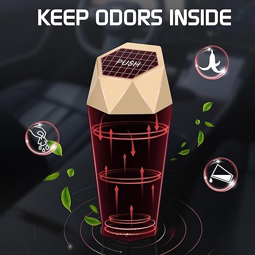Car Trash Can with Lid, Mini Car Trash Cup with 30 Additional Trash Bags, Car Accessories for Interior, Leakproof Vehicle Garbage Bin for Car, Home, Office - 2 Packs, Gold