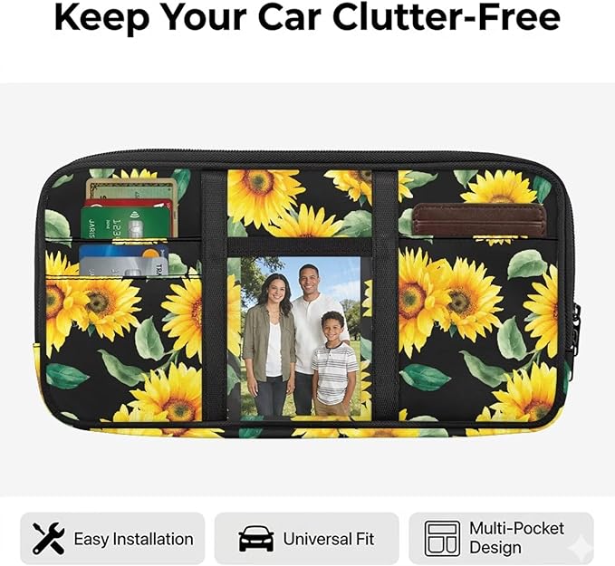 Tactical Sun Visor Organizer for Car and Truck,Sunflower Card Sleeve Pocket with Multi-Pocket Zipper Adjustable Straps Patrol Car Storage