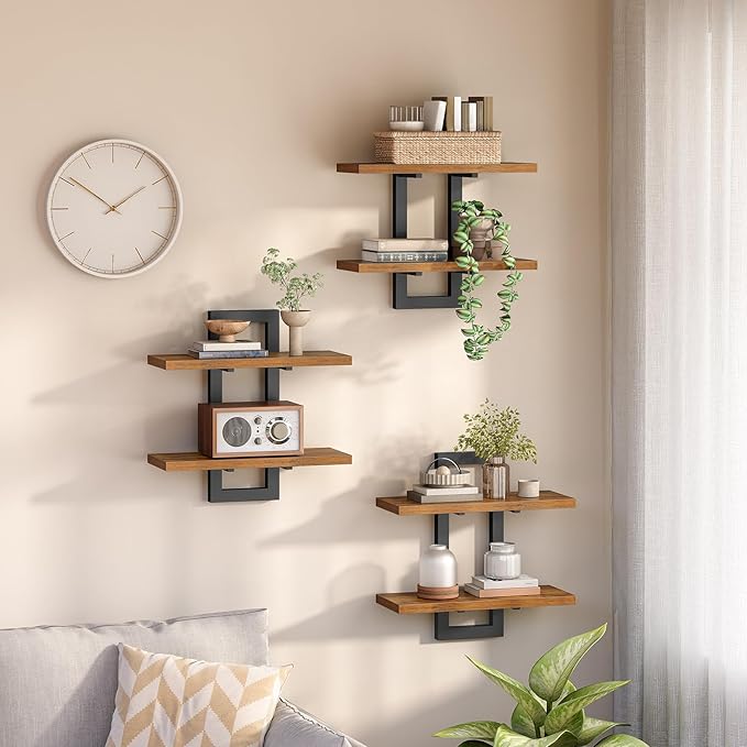 HOOBRO Floating Shelves, 15 Inch Wall Shelf Set of 3, Wall Mounted Storage Shelves 2-Tier, Hanging Bathroom Shelves, for Livi