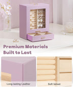 Homde Jewelry Organizer Girls Women Jewelry Box for Necklaces Rings Earrings Gift Bracelets Storage Case (Grey Purple + Gold)
