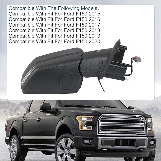 JDMSPEED Passenger Side View Mirror Power Heated LED Signal Textured Black Right Compatible with 2015-2020 Ford F150 With Bli