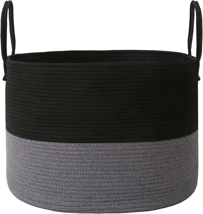 JMvicyroam 65L Extra Large Blanket Basket for Living Room - Woven Cotton Rope Laundry Hamper with Reinforced Handles - Storag