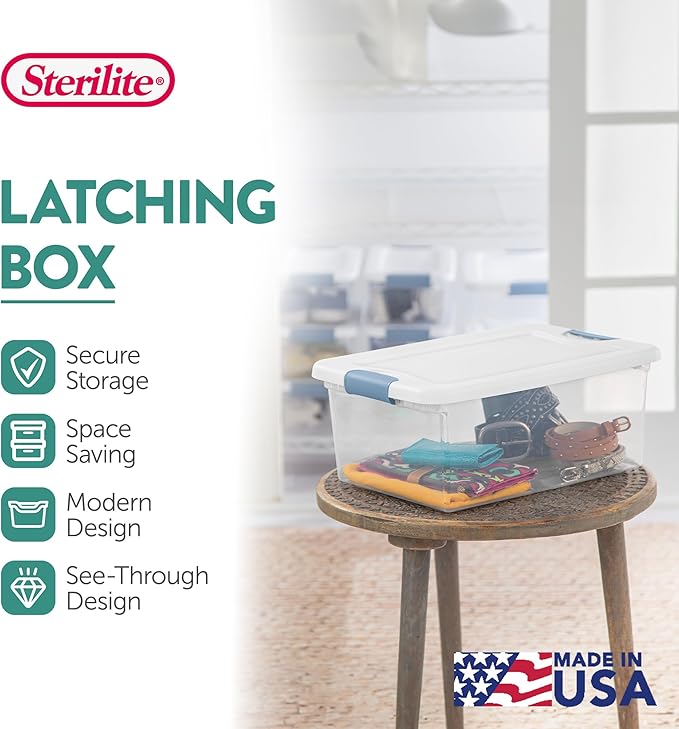 Sterilite 24-Pack Latching Box, Under Bed Storage Bins with Lids, Clear Plastic, 15 Quart - Heavy-Duty Organizing Containers 