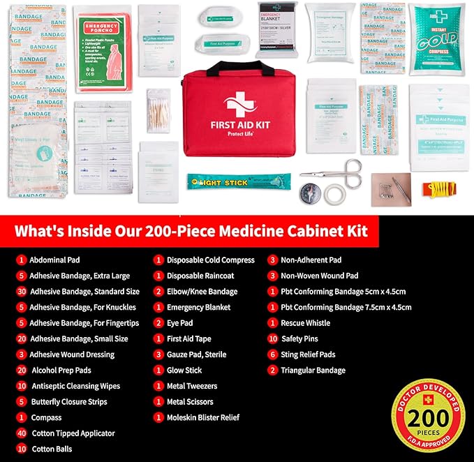 Protect Life Business First Aid Kit, Emergency First Aid Kit for Office Setting, Medical Kit Supplies, First Aid Kits for Bus