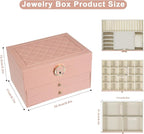 3-Layer Jewelry Box for Women, Jewelry Organizers and Storage with Removable Jewelry Tray, Vintage Quilted Top Lockable Jewel