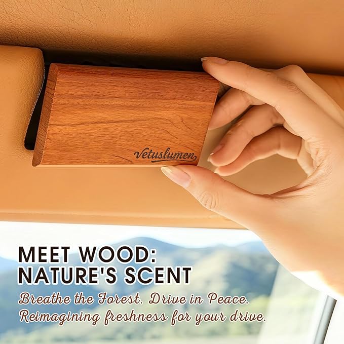 Car Air Freshener - 3 Pack (Amber-Teak-Pine) Wooden Air Freshener, Natural Essential Oil Scents, Car Accessories for Women, S