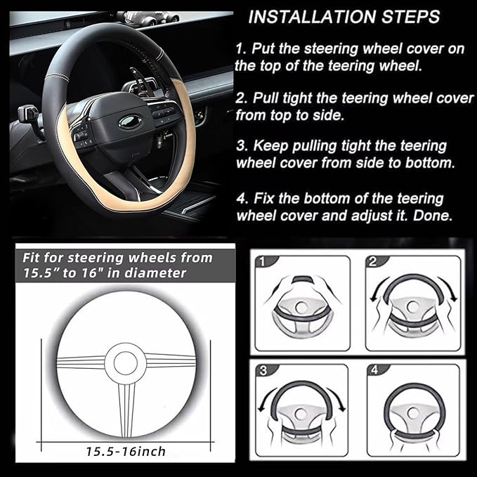 Valleycomfy Microfiber Leather Steering Wheel Cover Large-Size for F150 F250 F350 Ram 4Runner Tacoma Tundra Range Rover Model