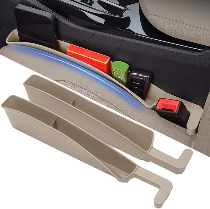 Car Seat Gap Filler Plug Strip with Storage Slot, Automotive Side Seat Organizer or Catcher Fill The Gap Between Seat & Console, Universal Auto Storage Box Inserts for Phone Coins Wallets Keys, Beige