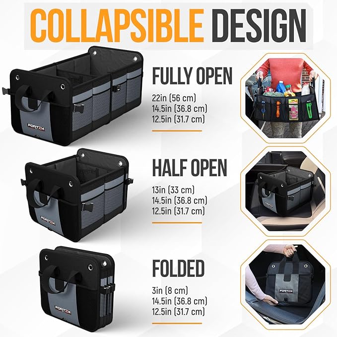 FORTEM Trunk Organizer For SUV Car Organizer and Storage, Multi-Compartment Storage Bag Car Accessories for Women Men, Perfect