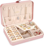LANDICI Small Jewelry Box for Women Girls, PU Leather Travel Jewelry Case, Portable Jewelry Organizer Storage Holder Display 