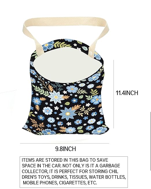 Car Trash Can, Durable Hanging Car Trash Garbage Bag, Cute Automotive Garbage Cans Organizer, Cute Blue Floral