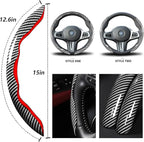 Car Steering Wheel Cover Set Bright Carbon Fiber Wrap Non-Slip 3pcs Steering Wheel Accessories 14.5-15 inch Universal (Silver)