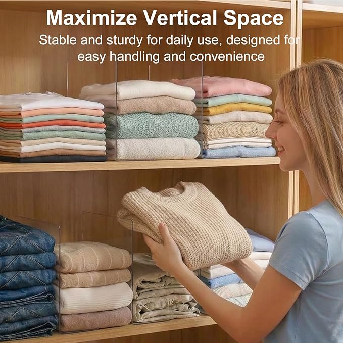 SortNStore Shelf Dividers for Closet Organization: 10" Tall x 12" Deep, Adhesive Separators Features Acrylic Material and Pro