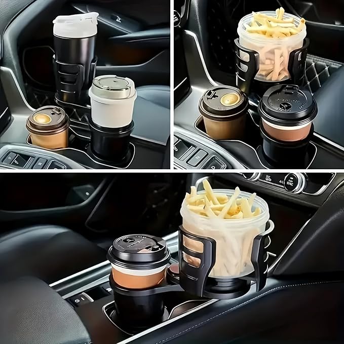 2-in-1 Car Cup Holder Adapter, Multifunctional Front seat Adjustable Cup and Beverage Holder, Compatible with car Circular Cu