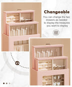 Homde Jewelry Organizer Girls Women Jewelry Box for Necklaces Rings Earrings Gift Bracelets Storage Case (Peach Pink + Gold)