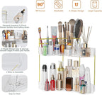 Webetop Corner Makeup Organizer for Vanity, 2 Tier Bathroom Cosmetics Organizer Countertop with Make up Brush Holder Corner C