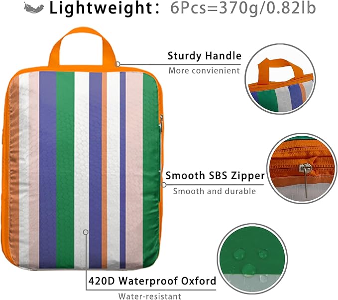 6 Pcs Compression Packing Cubes, Packing Cubes for Travel, Waterproof Luggage Organizer Bags Set, Cute Packaging Cubes for Wo