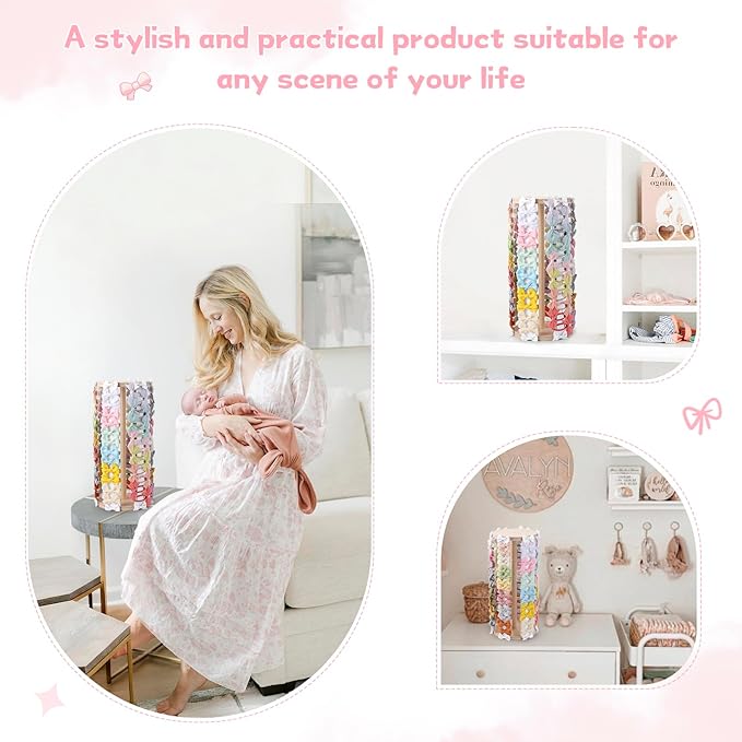 POVETIRE Bow Holder for Girls Hair Bows,Pink Hair Bow Organizer, Hair Clips Stand Hair Accessories Rack Display Decors Baby N