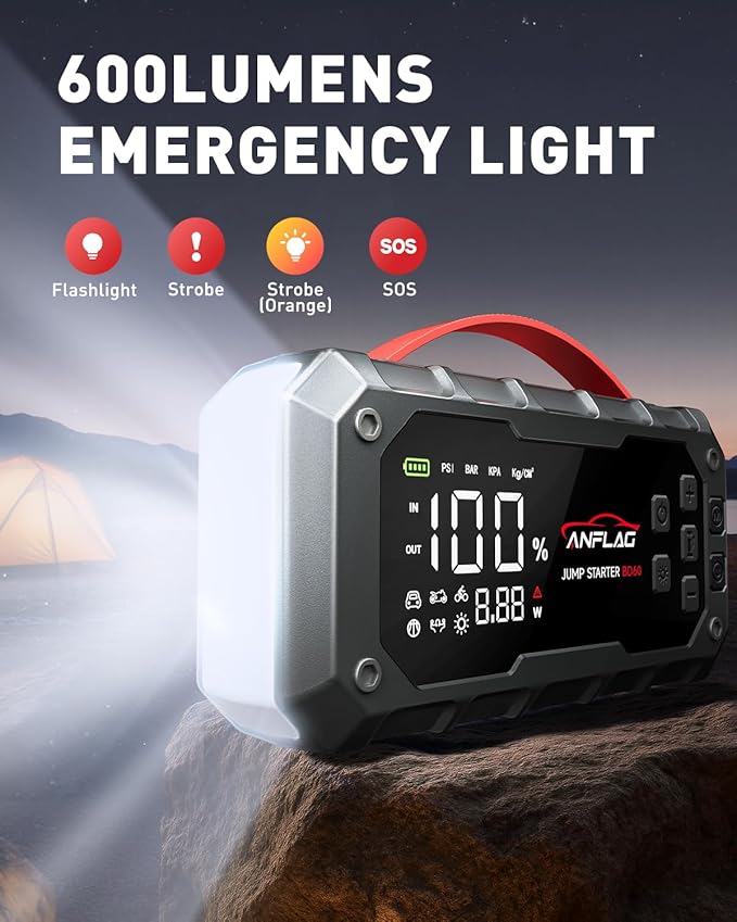 10-in-1 Car Jump Starter with Air Compressor, 8000A 160PSI Jump Starter Jump Box(All Gas/14L Diesel), PD65W Charging Battery