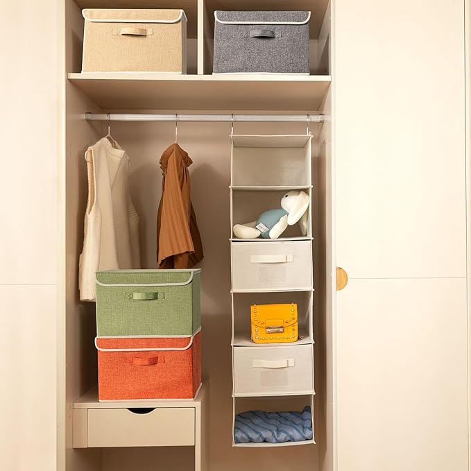Storage Bins with Lid, Foldable Clothing Storage Box case with Handle for Books, Closet, Bedroom, Home, 4 Color Set A, 15L x 