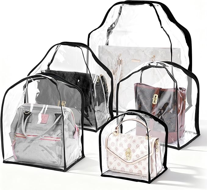 5 Pack Clear Dust Bags For Handbags,5-Sizes Purse Storage Organizers,Purse Protector Storage Bag with Luxury Bags,Soft Stand-