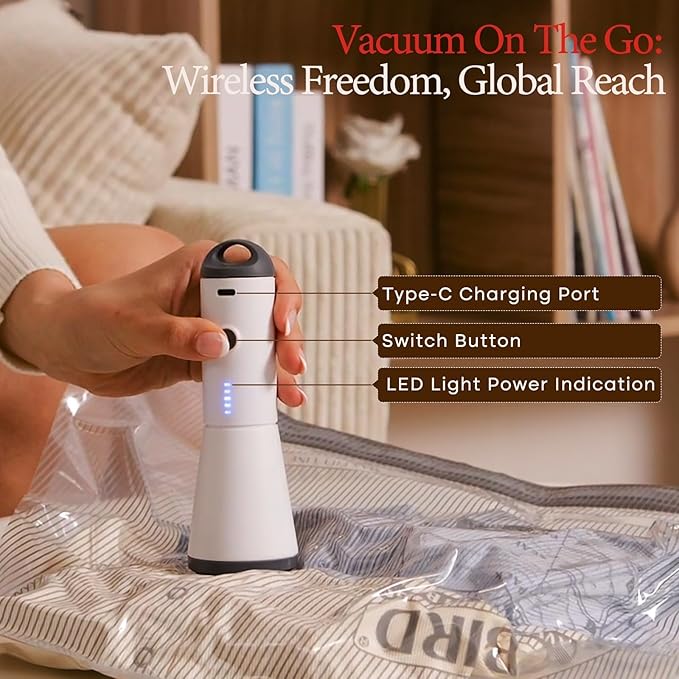 Vacbird Vacuum Bags for Travel with Rechargeable air Pump,Carry-on Size Compression Packing Bags for Luggage and Suitcase, Sp