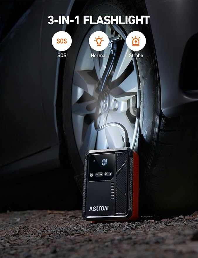 AstroAI Beta822 3000A Jump Starter with Air Compressor, 150PSI Portable Tire Inflator with Auto-Shutoff, 12V Car Battery