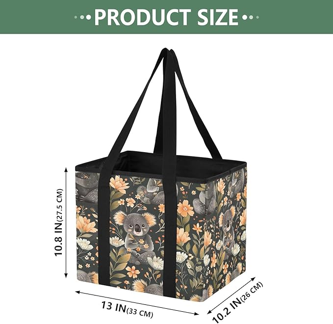 Cute Koalas Reusable Grocery Bags Large Shopping Tote Bag with Reinforced Bottom Board, Water Resistant Foldable Storage Bags