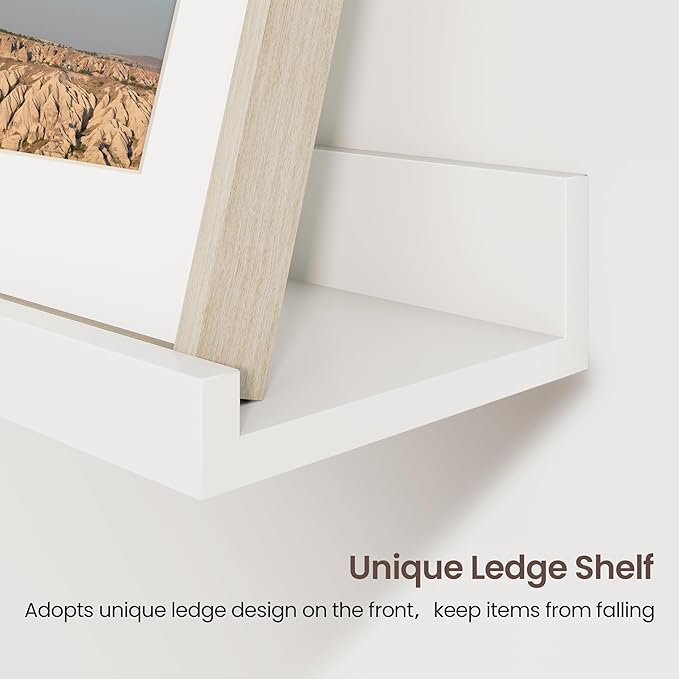 Axeman 48 Inch Floating Shelves | White Picture Ledge Shelf Set of 3 | Rustic Wood Wall Shelves with Lip | 48" White Picture 