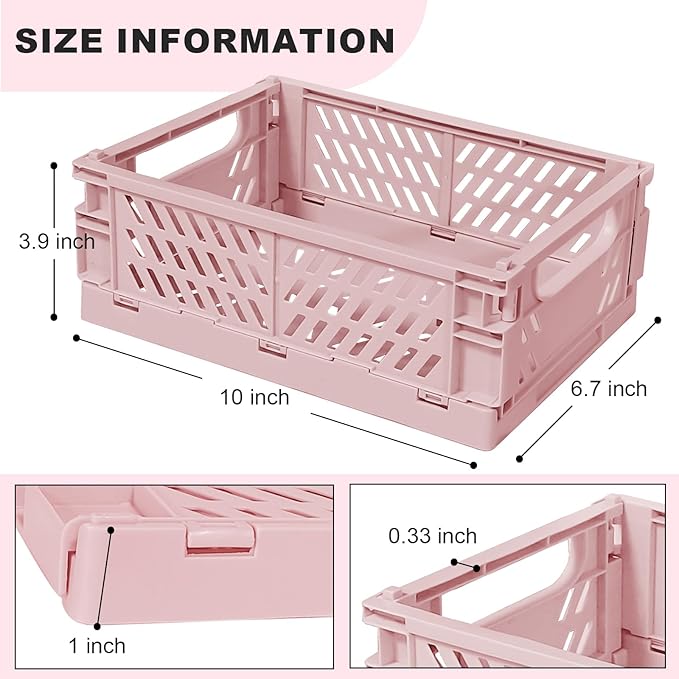 Small Pastel Plastic Storage Bins 2Pcs Foldable Pastel Crates Plastic Basket Colorful Storage Containers Baskets for Classroo