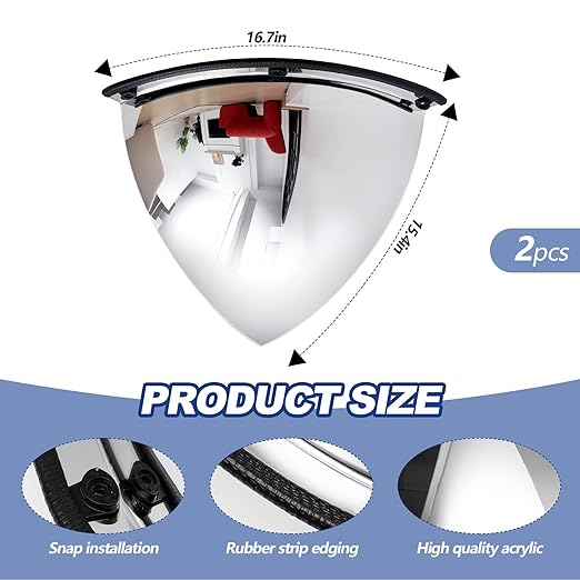 Suzile 2 Pieces Quarter Dome Mirror High Viewing Angle Safety Mirror Security Mirror Corner Mirror Acrylic Convex Mirror for Blindspot (26 Inch)