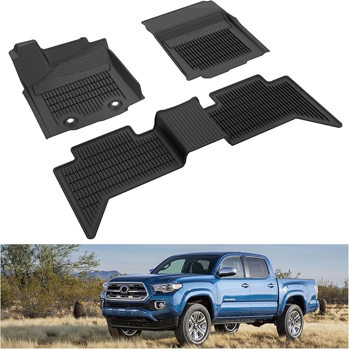 KIWI MASTER Floor Mats for 2016 2017 Toyota Tacoma Double Cab Crew Cab, Custom Fit All Weather Car Mats, Heavy Duty TPE Floor Liners, Front & Rear 2 Row, Black