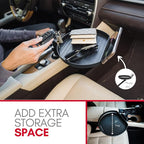 Macally Cup Holder Tray for Car - Adjustable Car Tray Table - Perfect Car Food Tray for Eating with Phone Slot and Swivel Arm - Car Organizer
