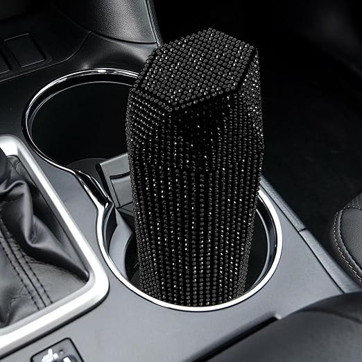 iplusmile Bling Car Trash Can with Lid, Black Rhinestone Sparkly Auto Garbage Bin for Women Girls, Mini Vehicle Waste Container Organizer for Cup Holder, Interior Decor Accessories