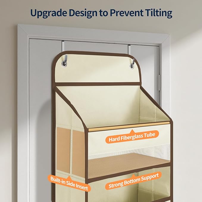 Yecaye Over The Door Organizer, Heavy Duty Hanging Organizers and Storage with 4 Large Capacity Pockets, Swing-Proof Behind T