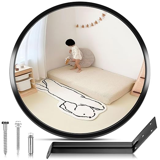 12” Acrylic Convex Mirror Convex Security Corner Mirrors, Adjustable Fixing Bracket with Wide Angle, Indoor Outdoor Curved Safety Mirror for Room Driveway Parking Garage Office