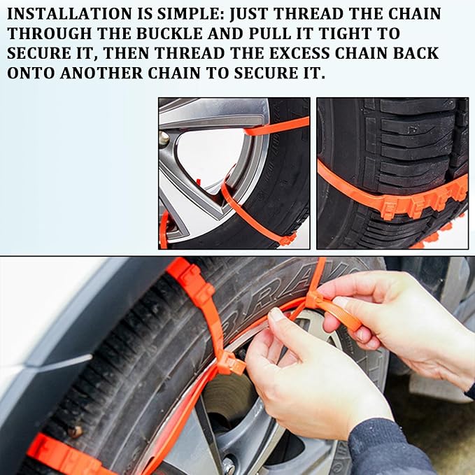 10PCS Tire Zip Ties for Snow Anti Skid Reusable Grip Zip Tie Snow Chains for Car Tires Trucks with Serrated Non-Slip Adjustab