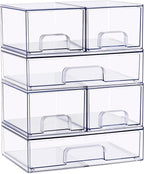 Sorbus Stackable Acrylic Storage Drawers – 4 Small + 2 Wide – 6 Pack Clear Plastic Organizer Bins for Baby Bottles, Makeup, B