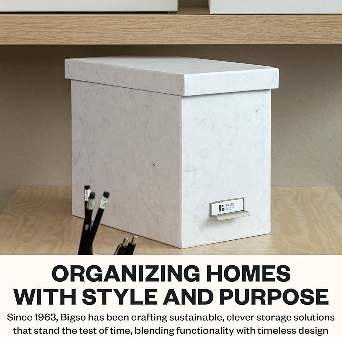 Bigso John Fiberboard Label Frame Desktop File Storage Box - Document Organizer for Important Paperwork - Durable Hanging Fil