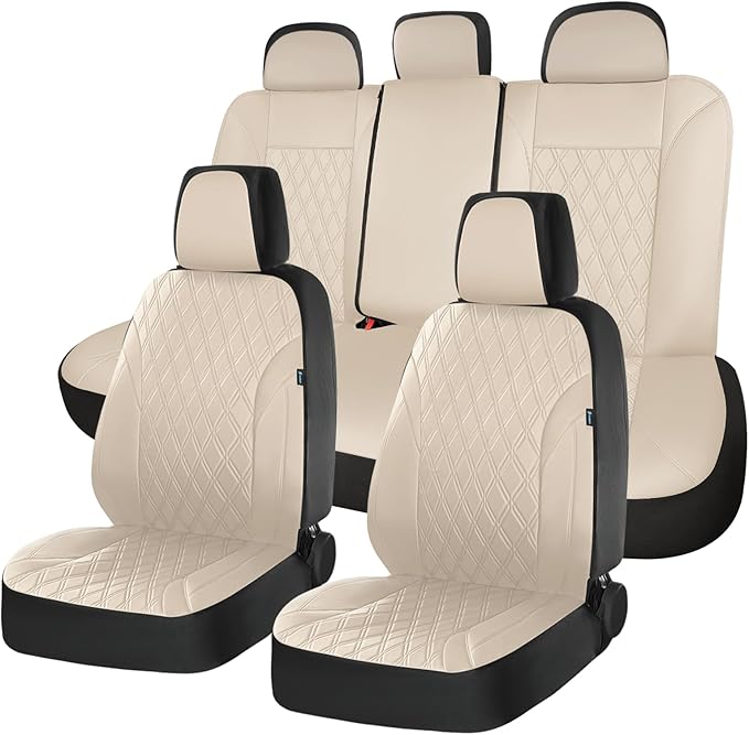FLORICH Car Seat Covers Full Set, Leather Seat Covers for Cars, Waterproof Car Seat Protector Breathable, Universal Automotiv