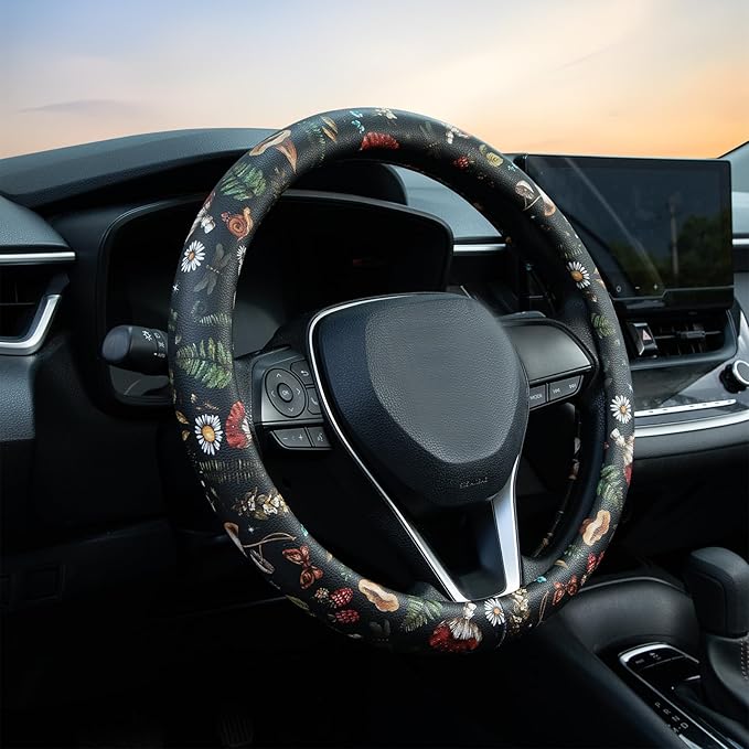 Mushroom Steering Wheel Cover Auto Leather Steering Wheel Protector, Anti-Slip, Breathable, Absorbing Sweat, Universal Mushro