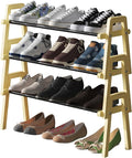 Stackable Shoe Rack Organizer, 3 Tier Shoe Rack for Closet, Bamboo Free Standing Shoe Storage, Shoe Stand for Front Door Entr