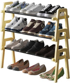 Stackable Shoe Rack Organizer, 3 Tier Shoe Rack for Closet, Bamboo Free Standing Shoe Storage, Shoe Stand for Front Door Entr