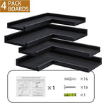 4-Tier Black Corner Floating Shelves Wall Mounted - Floating Shelves with Lip, Solid Pine Wooden Corner Wall Shelf for Wall D