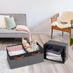 Large Fabric Storage Bins, Foldable Fabric Storage Baskets for Shelves, Sturdy Storage Boxes with PU Handles for Organizing C