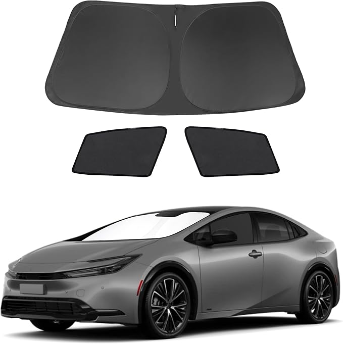 3PCS Car Window Shades Front Windshield Sun Shade Foldable Window Shade Custom Fit for Toyota Prius 2023-2026 Accessories Car Shades for Front Windows Anti-UV Rays Block Heat