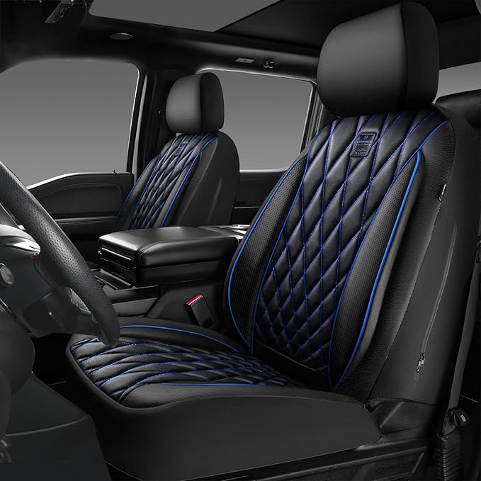 CAR PASS Piping Luxury PU Leather Two Front Car Seat Covers,Waterproof Anti- Slip Seat Covers Compatible with Front Seat Armr